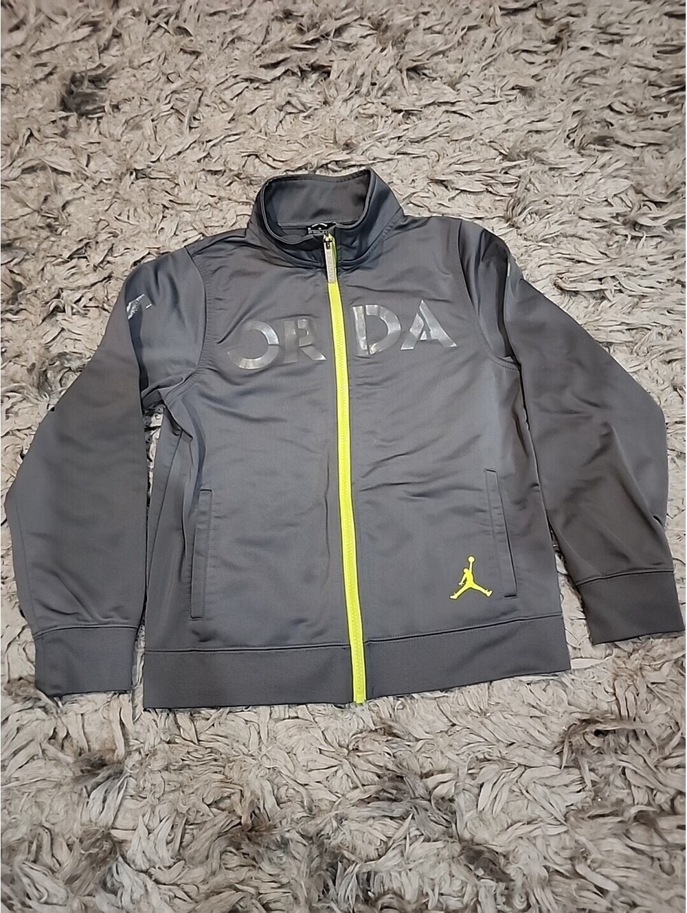 Air Jordan Boy’s Sz M 10/12 Spell Out Logo Zip Up Gray Long Sleeve Track Jacket